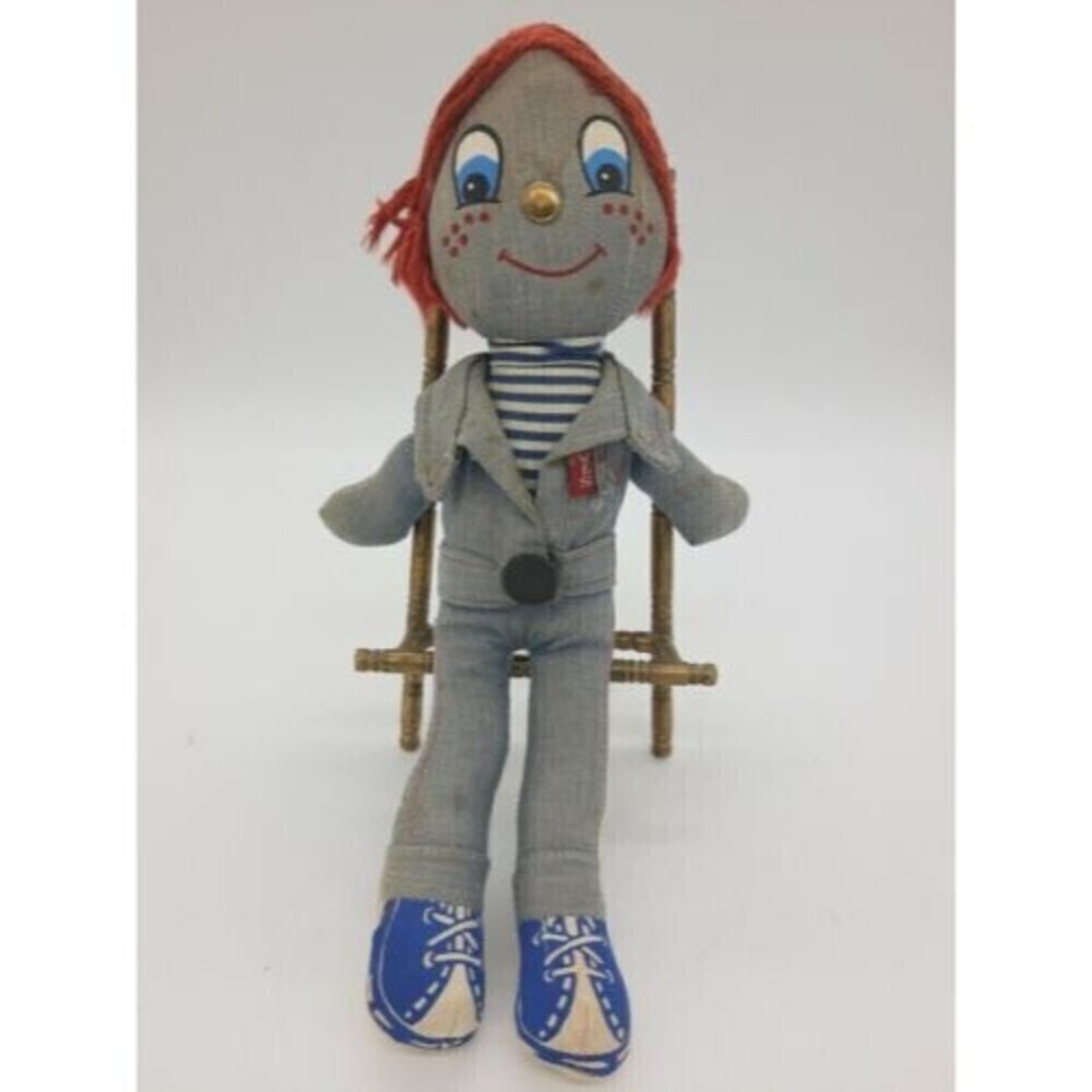 Vintage Official LEVI'S DENIM RAG DOLL Knickerbocker Toy 1970s Red Head